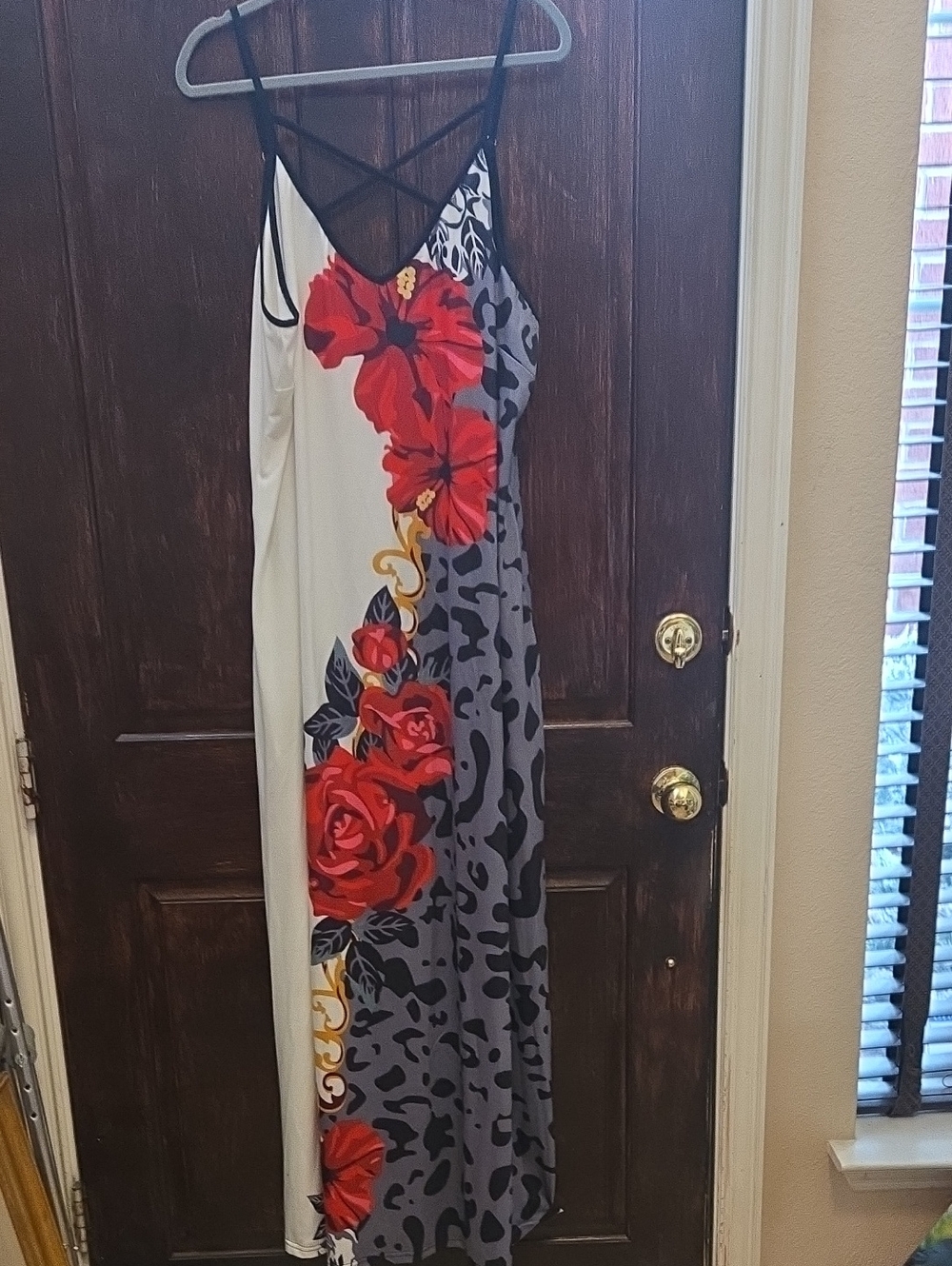 Women’s Floral Slip Maxi Dress in Red and Gray